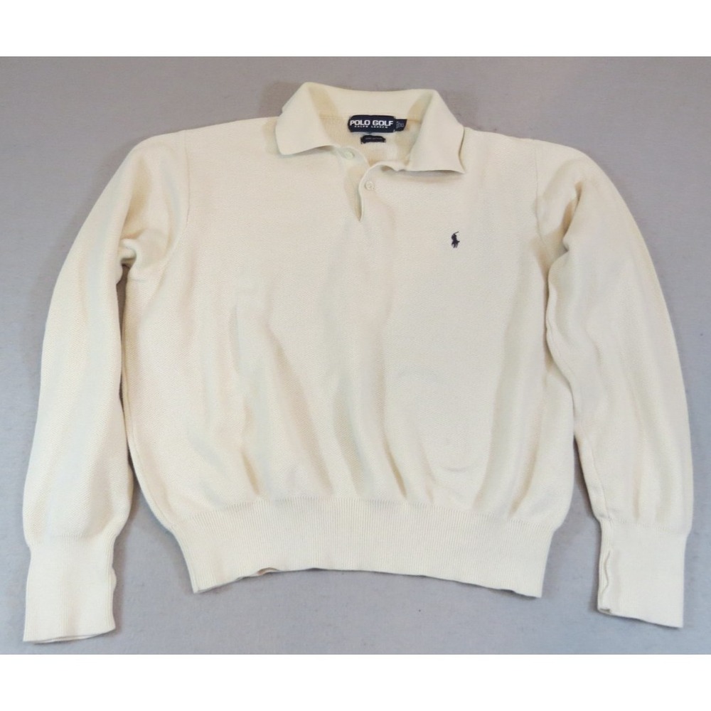 VTG 90s Polo Golf Ralph Lauren Cream Qtr Button Sweater Mens XL Pima Cotton EUC